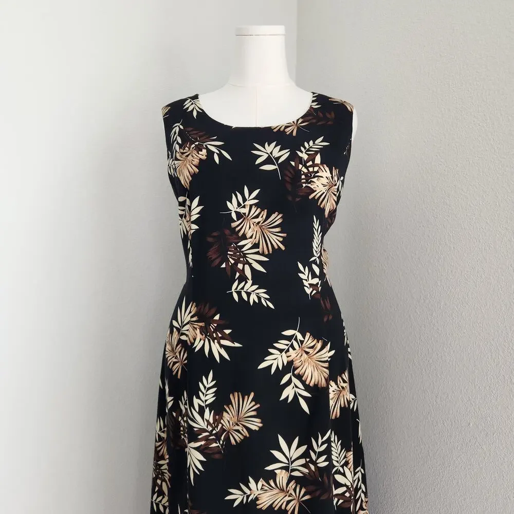 Vintage 90s Black Hawaiian Floral Sleeveless Scoop Neck Maxi Dress Studio I XL - Picture 2 of 11